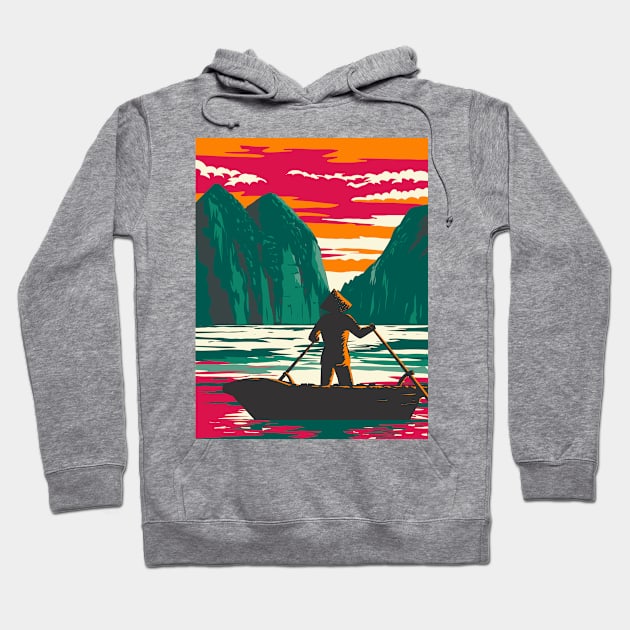 Ha Long Bay or Halong Bay with Boat Vendor Vietnam WPA Art Deco Poster Hoodie by patrimonio